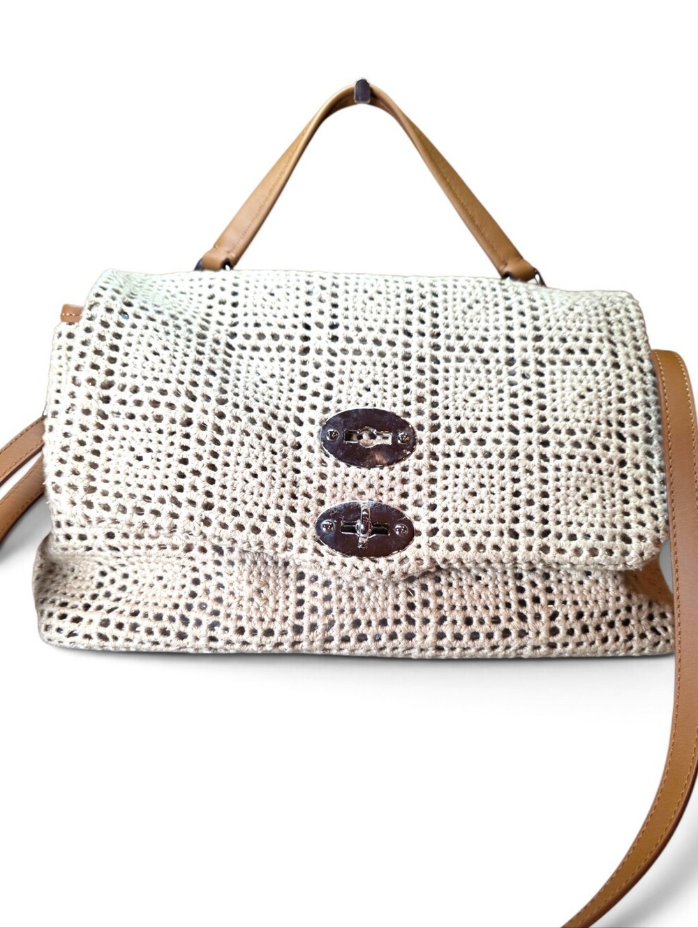 Zanellato Woven Top-Handle Shoulder Bag in Natural and Tan